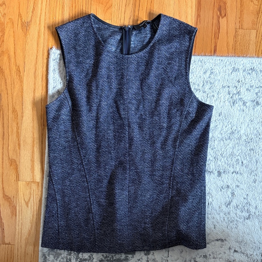 Theory Black and Gray Herringbone Blouse